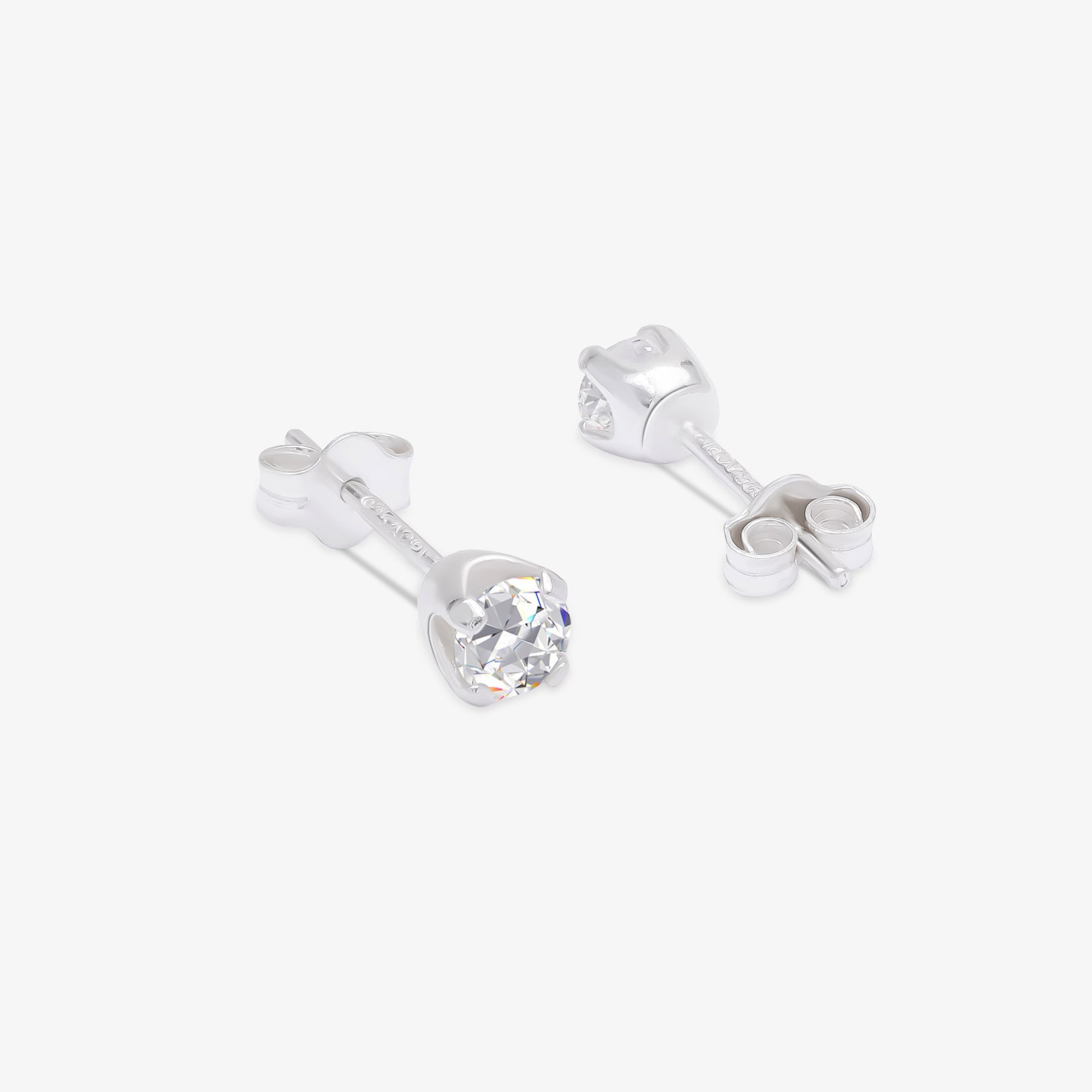 Round CZ Stud Earrings for Women – 925 Sterling Silver Rhodium Plated