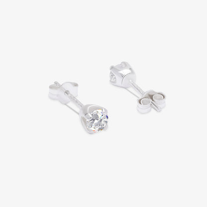 Round CZ Stud Earrings for Women – 925 Sterling Silver Rhodium Plated