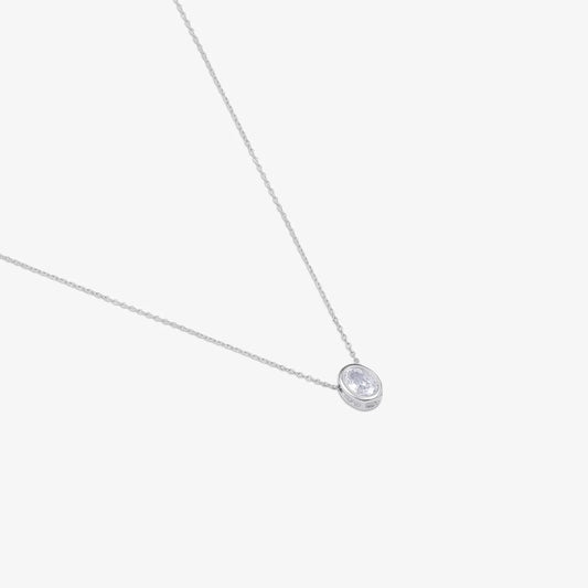 CZ Studded Silver Oval Pendant with Chain - Tweov Jewels