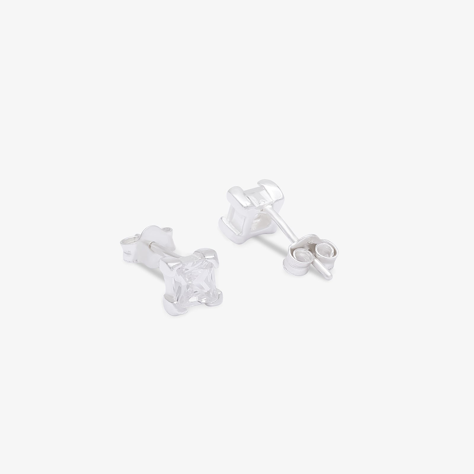 Square Solitaire Stud Earrings for Women – 925 Sterling Silver Rhodium Plated