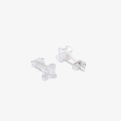 Square Solitaire Stud Earrings for Women – 925 Sterling Silver Rhodium Plated