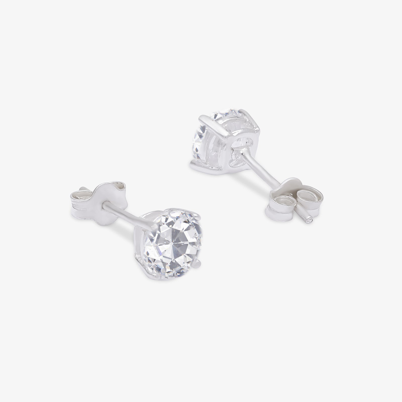 Cubic Zirconia Round Stud Earrings for Women – 925 Sterling Silver Rhodium Plated