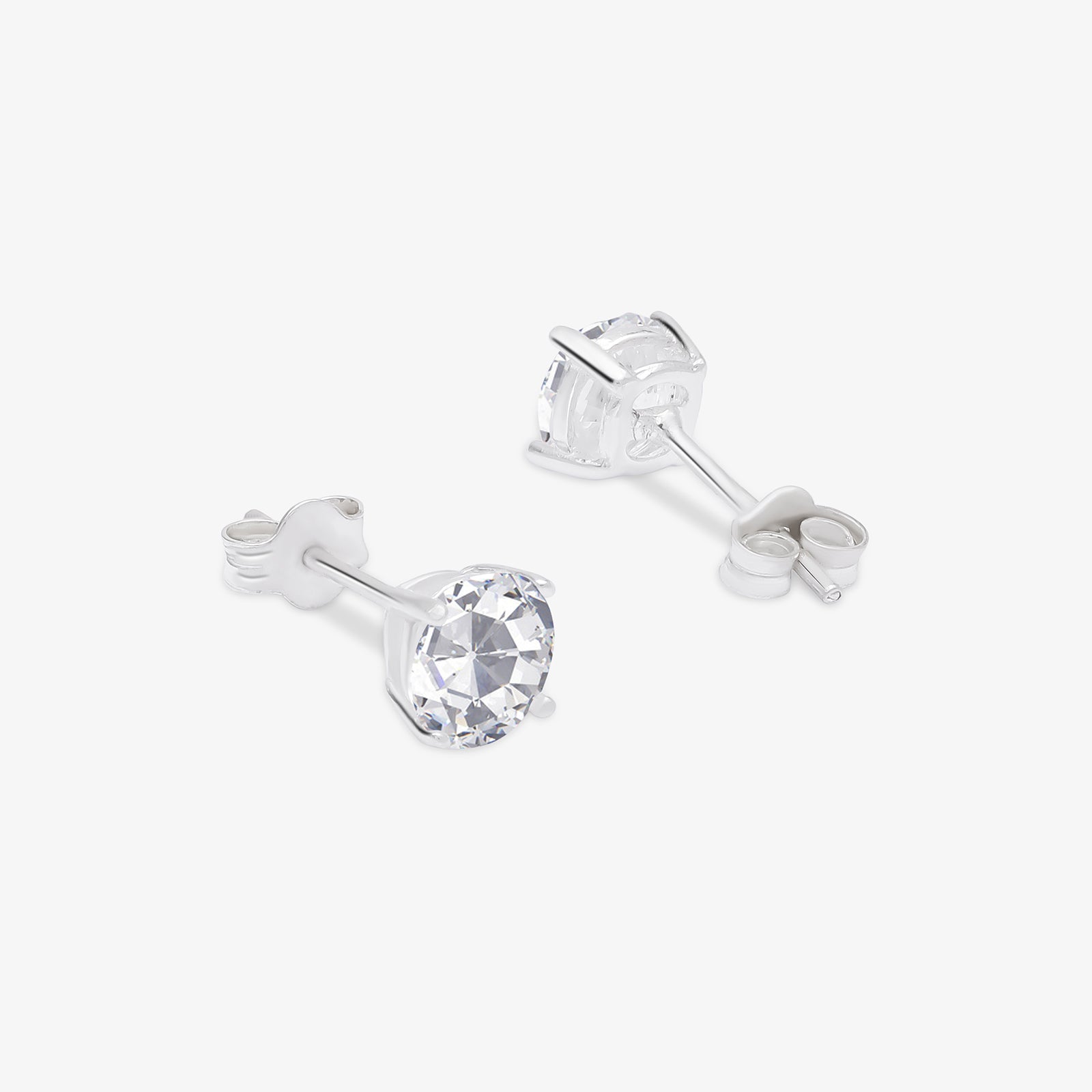 White Round CZ Earrings For Women – 925 Sterling Silver Rhodium Plated