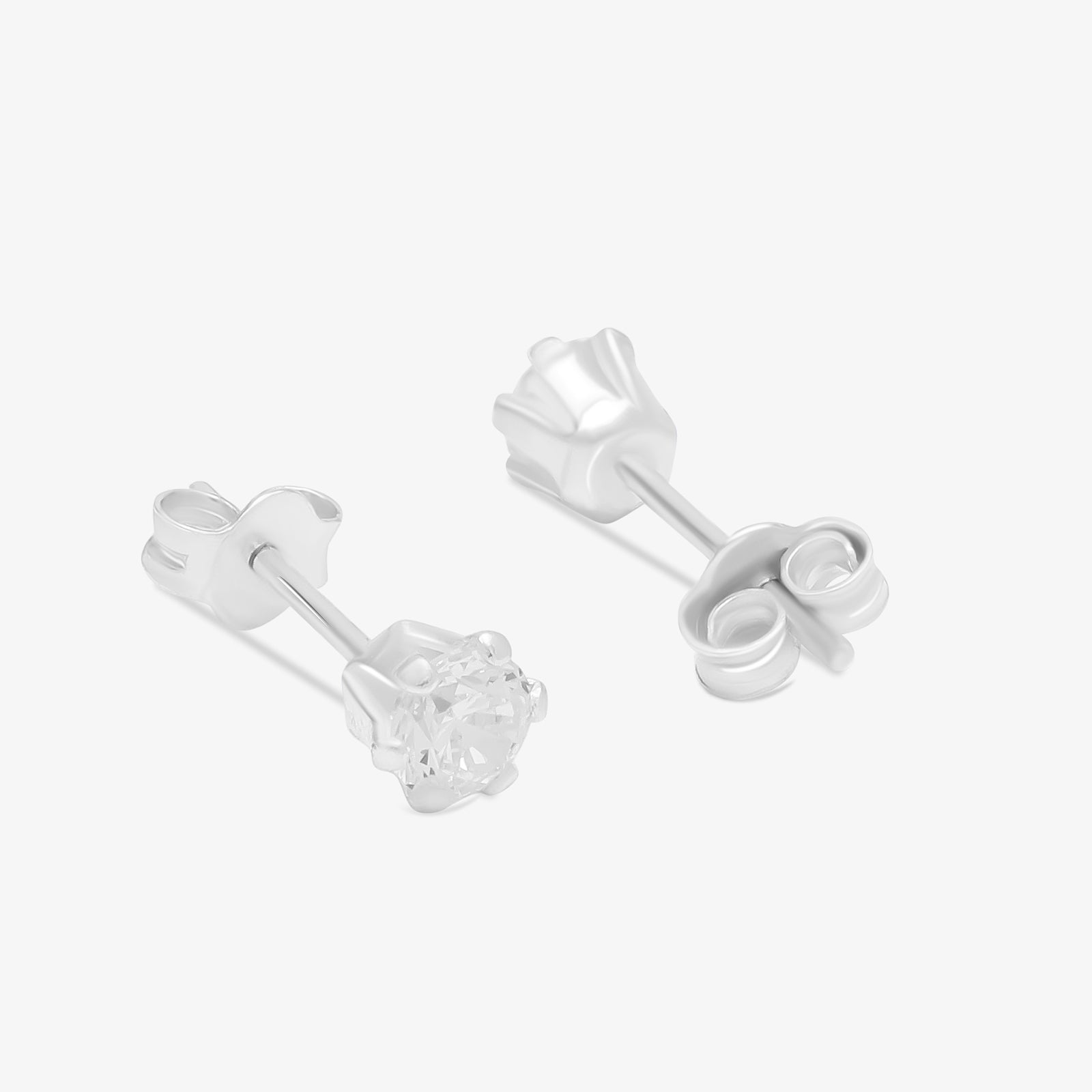 CZ Solitaire Stud Earrings For Girls – 925 Sterling Silver Rhodium Plated