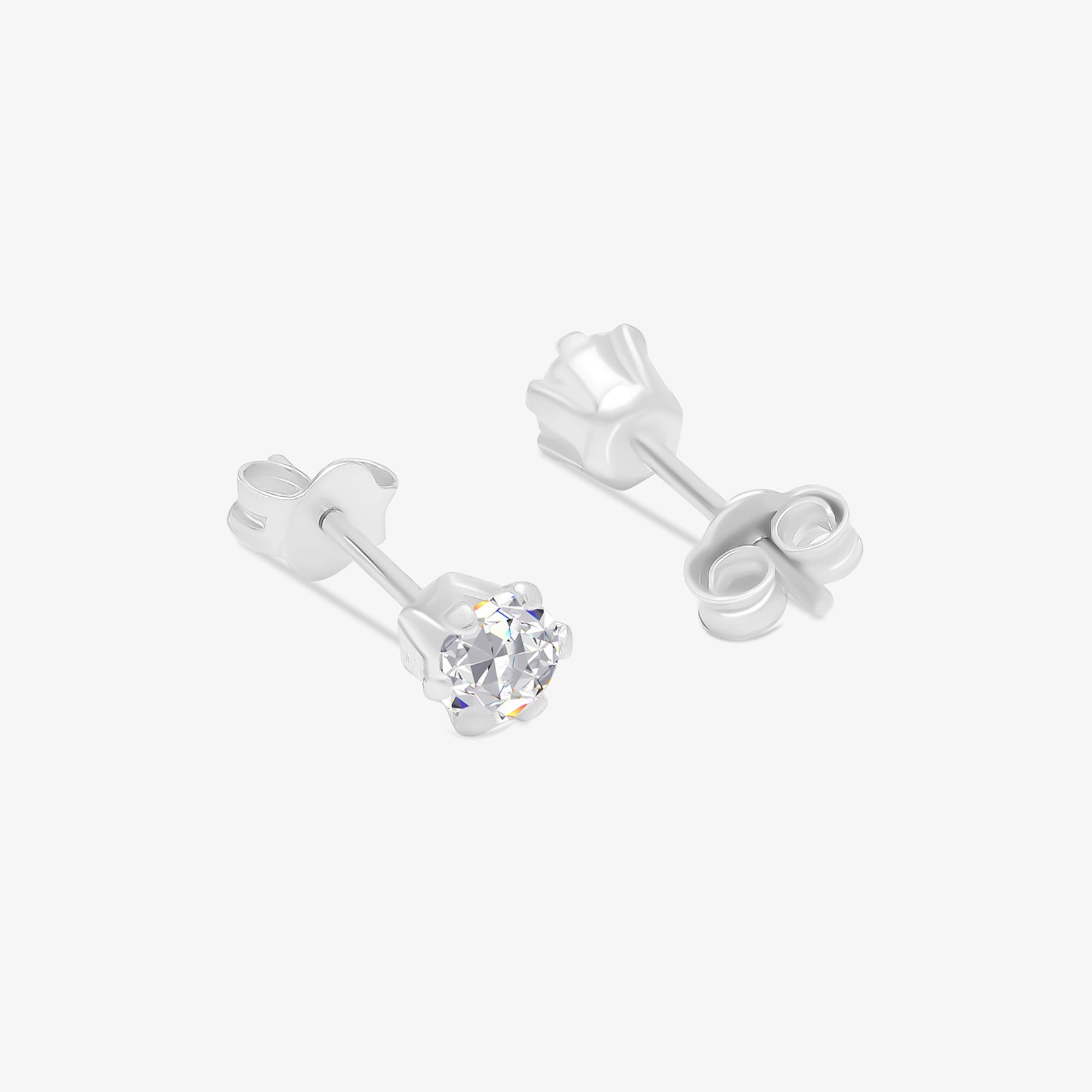 CZ Six Prong Stud Earrings For Girls – 925 Sterling Silver Rhodium Plated