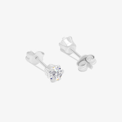 CZ Six Prong Stud Earrings For Girls – 925 Sterling Silver Rhodium Plated