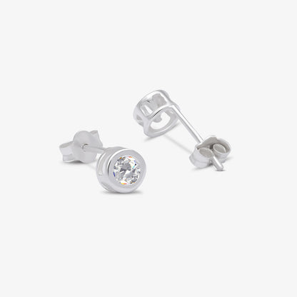 CZ Bezel Stud Earrings For Women – 925 Sterling Silver Rhodium Plated