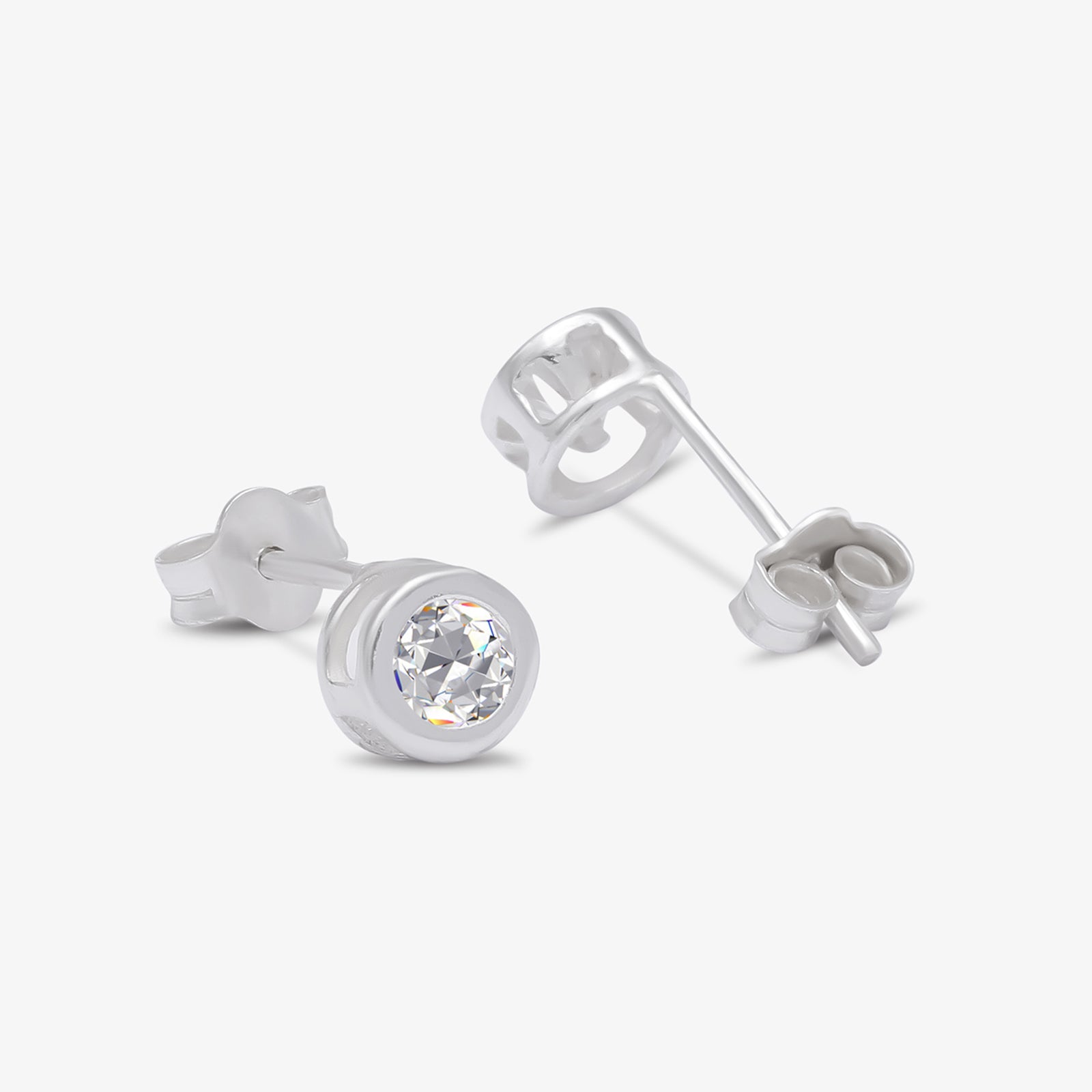 CZ Bezel Earrings For Women – 925 Sterling Silver Rhodium Plated