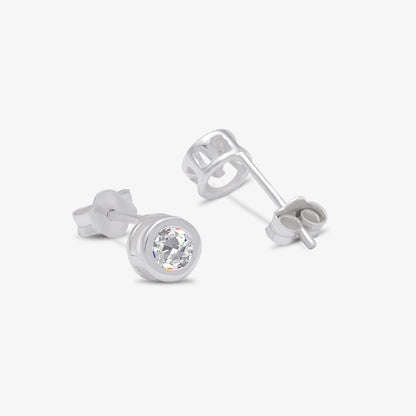 Round CZ Bezel Earrings For Women – 925 Sterling Silver Rhodium Plated