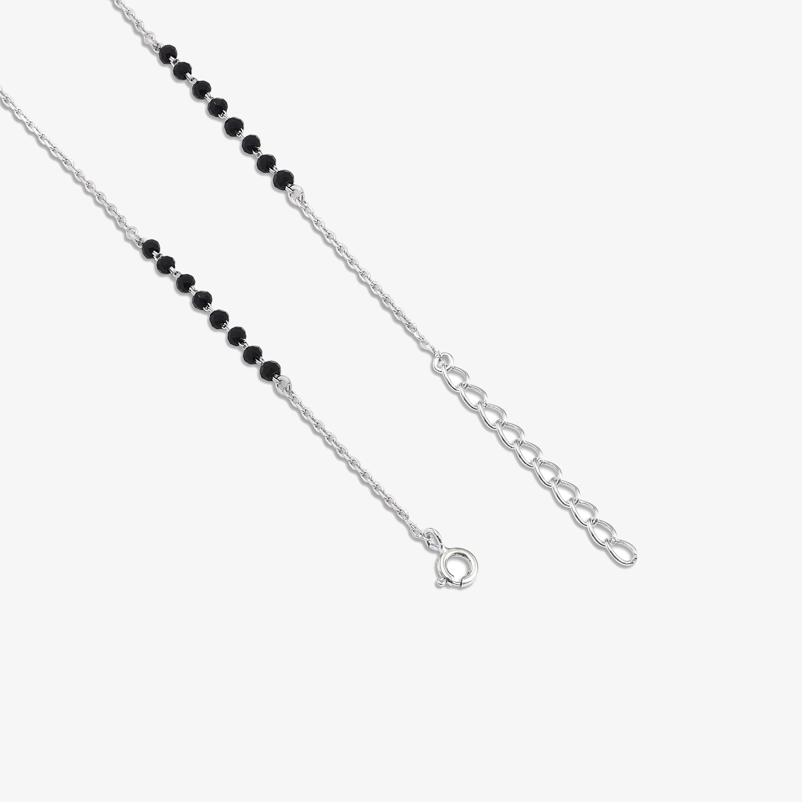 Black Crystal Beaded Floral Design Silver Mangalsutra - Tweov Jewels