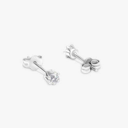 CZ Six Prong Stud Earrings For Girls – 925 Sterling Silver Rhodium Plated