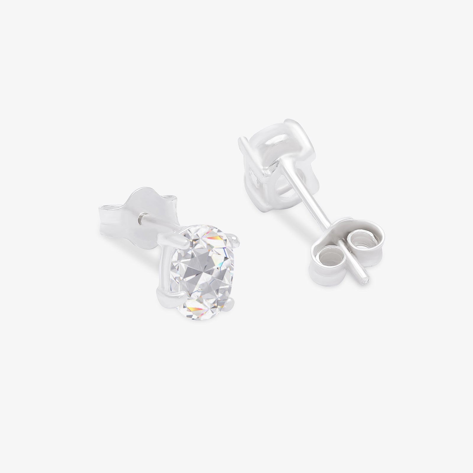 Oval Prism Stud Earrings for Women – 925 Sterling Silver Rhodium Plated