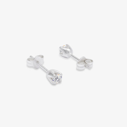 CZ Solitaire Stud Earrings For Girls – 925 Sterling Silver Rhodium Plated