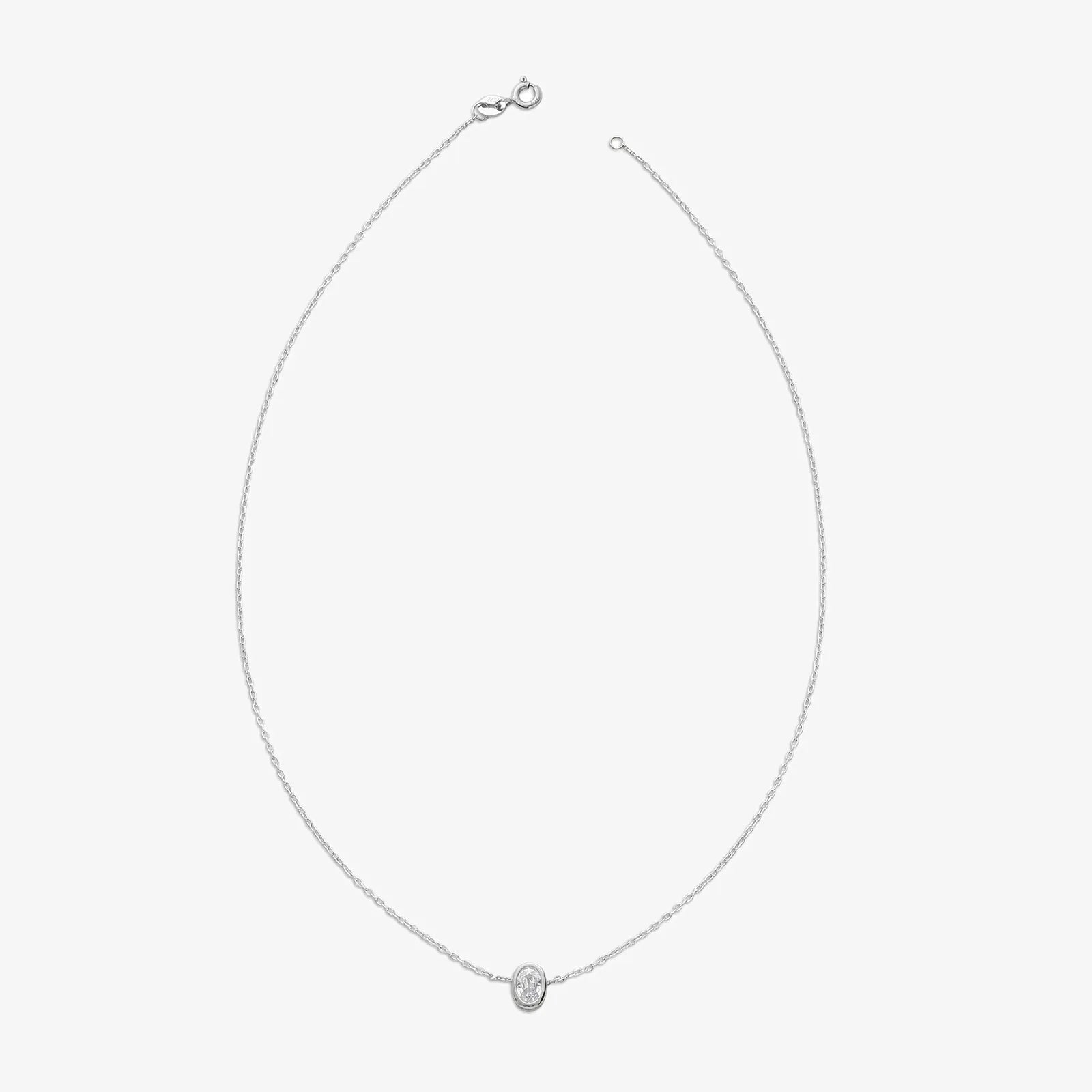 CZ Studded Silver Oval Pendant with Chain - Tweov Jewels