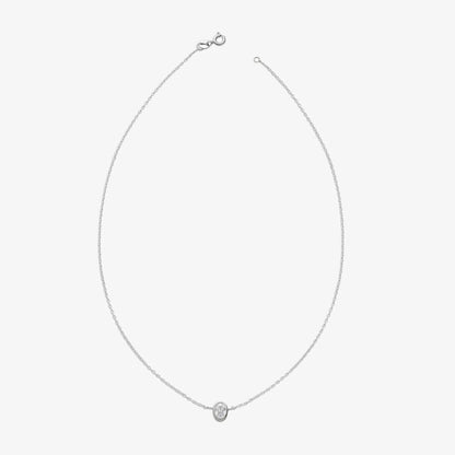 CZ Studded Silver Oval Pendant with Chain - Tweov Jewels