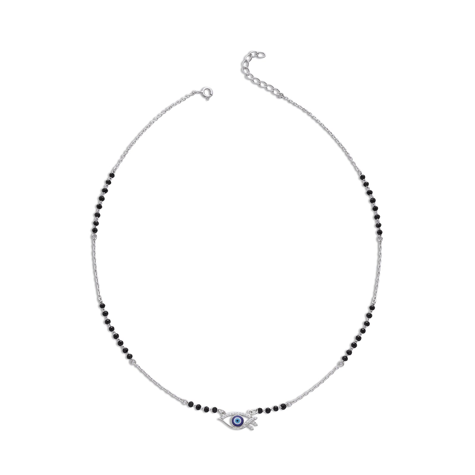 Black Beads Silver Evil Eye Mangalsutra for Women - Tweov Jewels