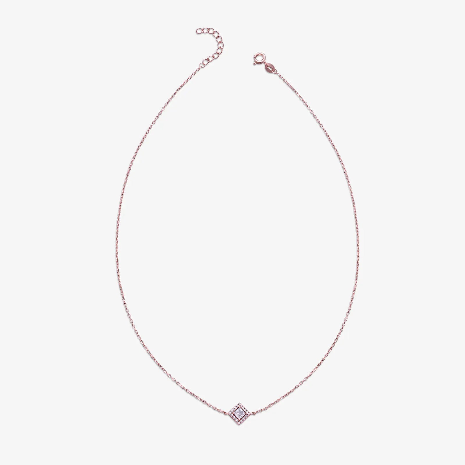 Rose Gold Plated CZ Studded Square Pendant with Chain - Tweov Jewels