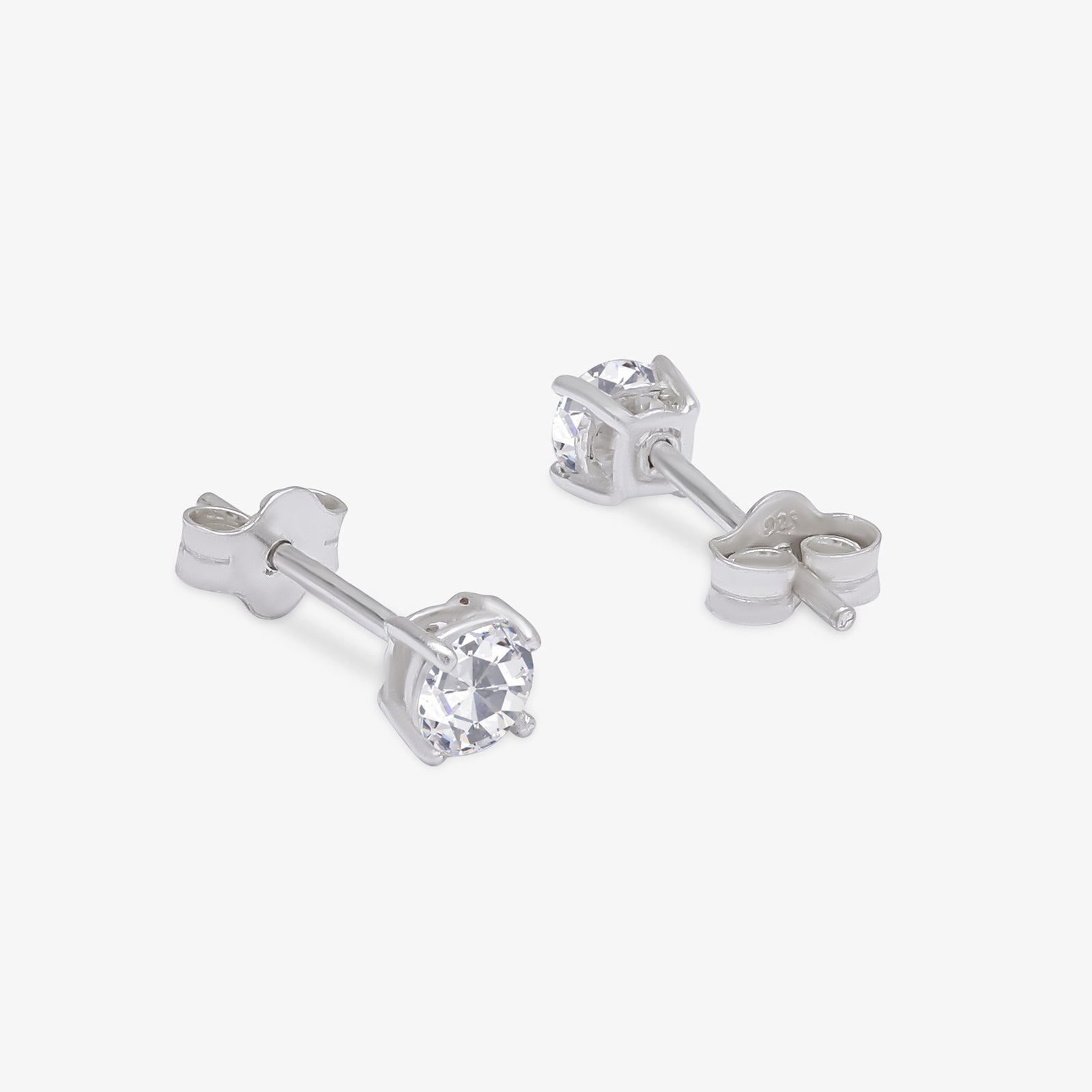 Round CZ Stud Earrings For Women – 925 Sterling Silver Rhodium Plated