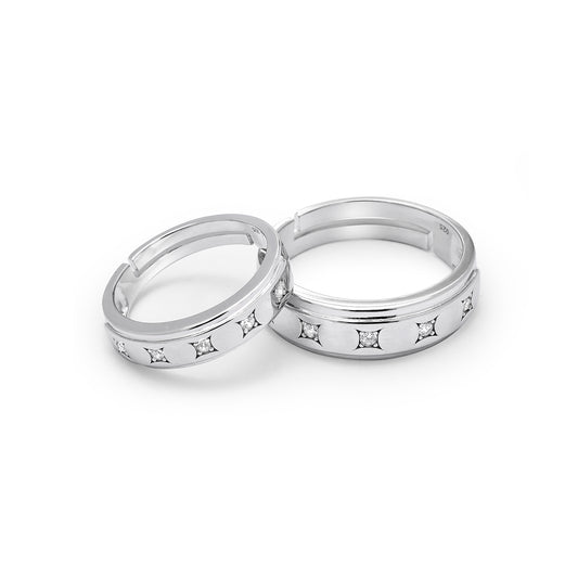 Twin Band Couple Rings for Men & Women – 925 Sterling Silver Rhodium Plated