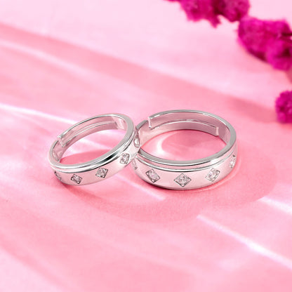 Facet Frame Couple Rings for Men & Women – 925 Sterling Silver Rhodium Plated