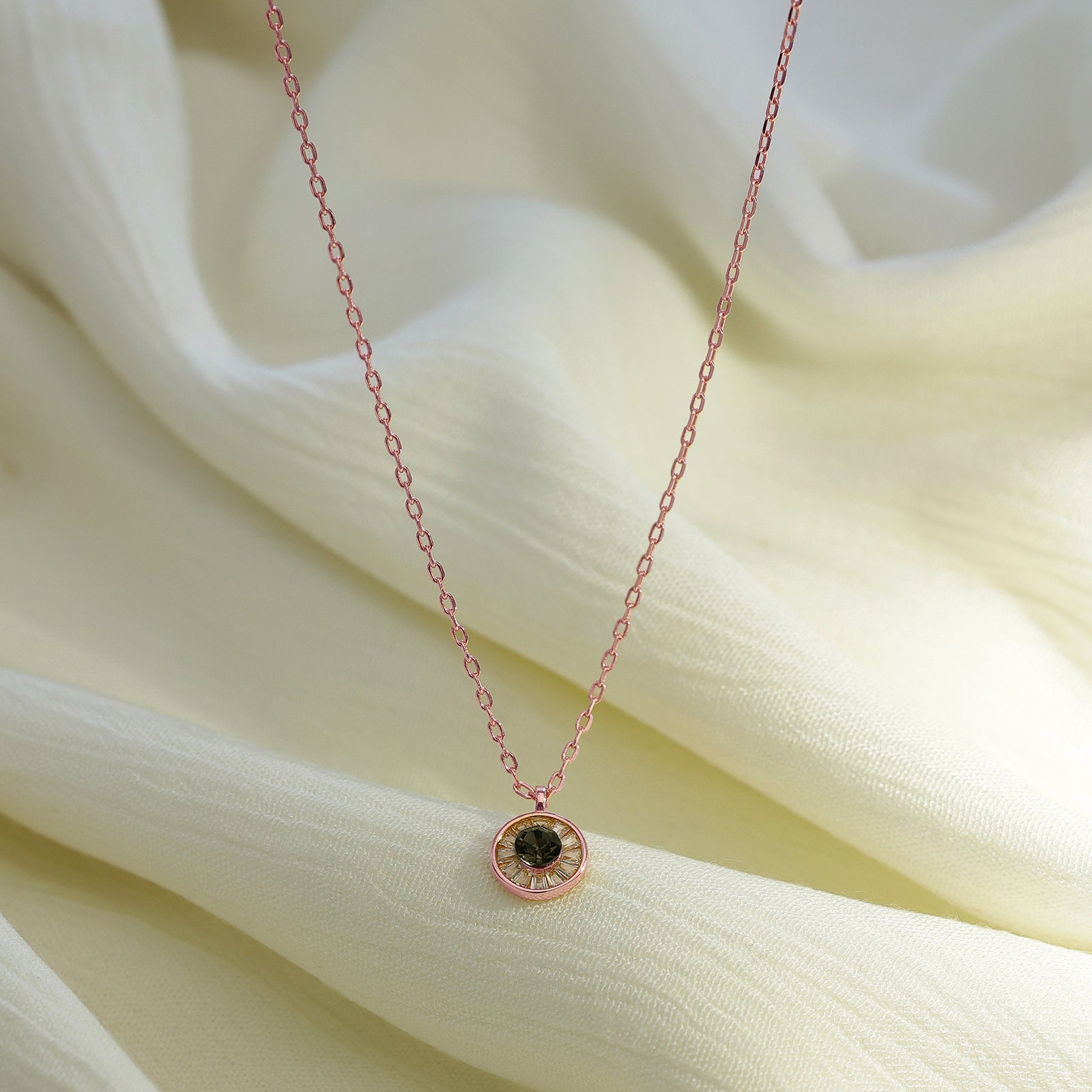 Rose Gold Plated Sea Green Stone Studded Chain Pendant
