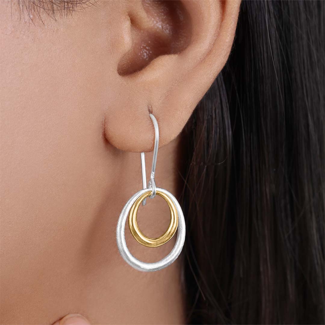 Pure Silver Earrings - Double Tint Scratch Circles - Tweov Jewels