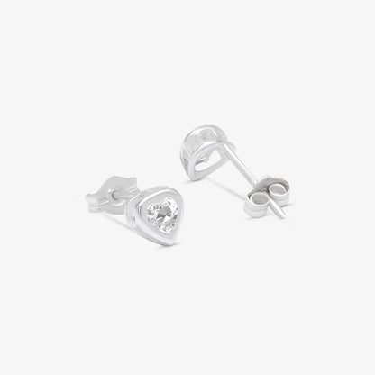 White Heart CZ Bezel Stud Earrings For Women – 925 Sterling Silver Rhodium Plated
