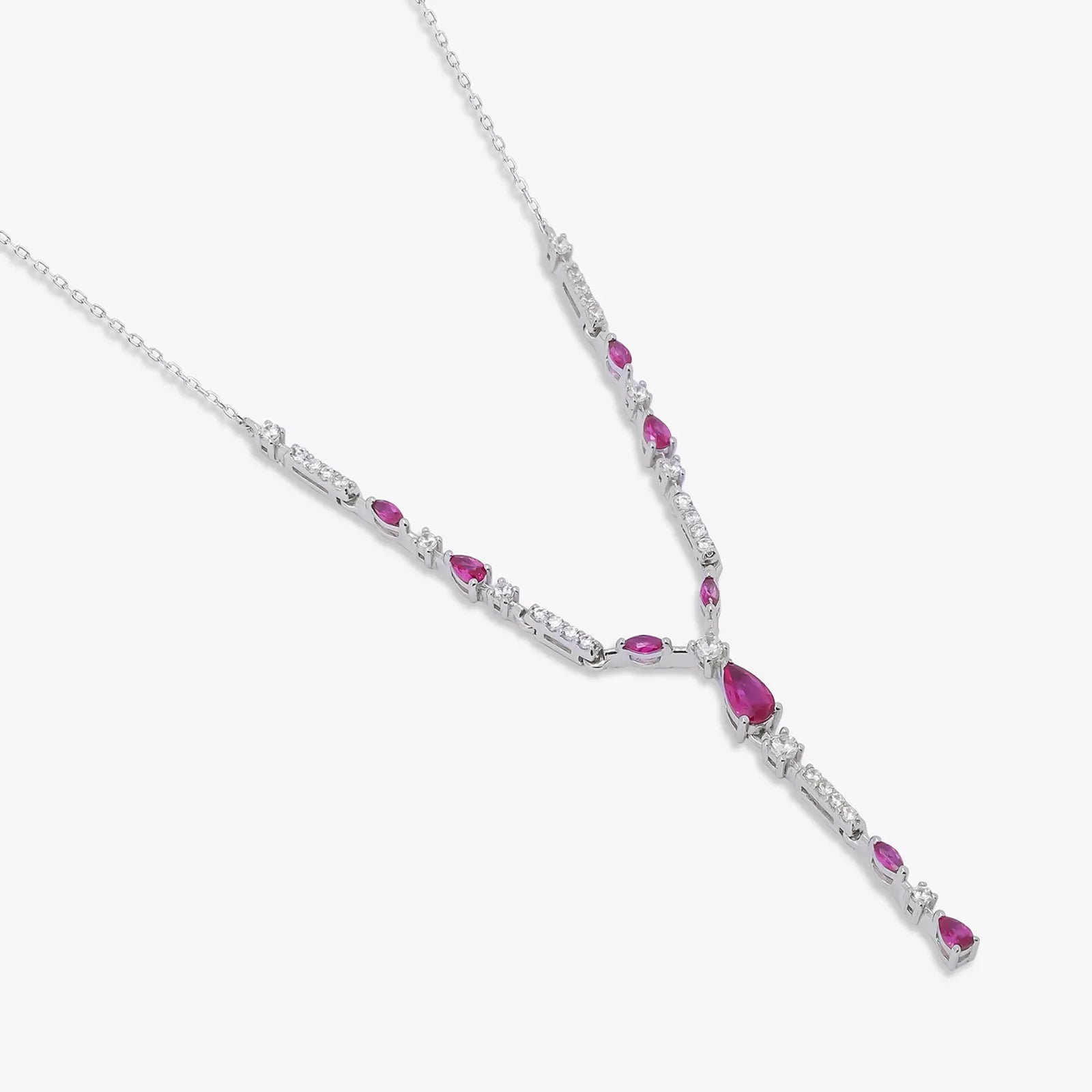 Designer Silver Pink Drop Necklace - Tweov Jewels