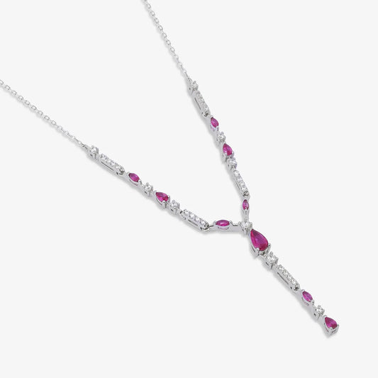 Designer Silver Pink Drop Necklace - Tweov Jewels