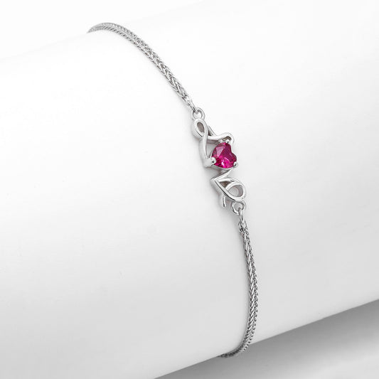 Love Red Heart Silver Chain Bracelet - Tweov Jewels