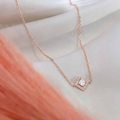 Rose Gold Plated CZ Studded Square Pendant with Chain - Tweov Jewels