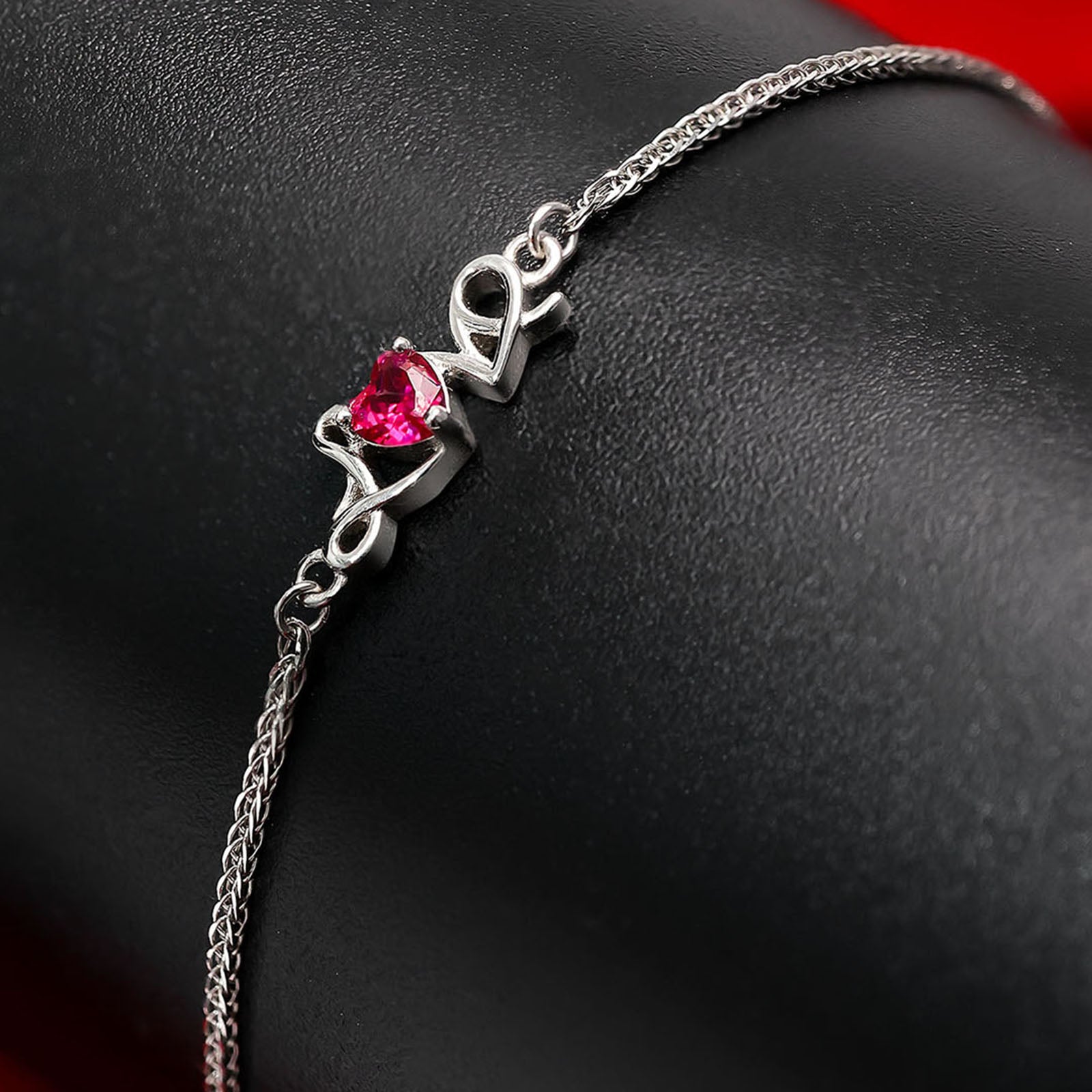 Love Red Heart Silver Chain Bracelet - Tweov Jewels