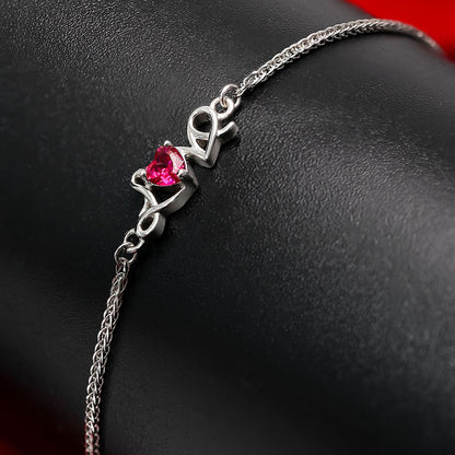 Love Red Heart Silver Chain Bracelet - Tweov Jewels