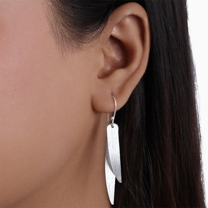Pure Silver Earring - Long Feather Shaped Sleek - Tweov Jewels