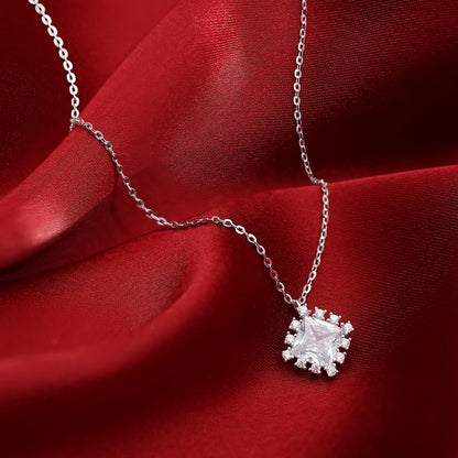 Radiant Square Halo Pendant Necklace