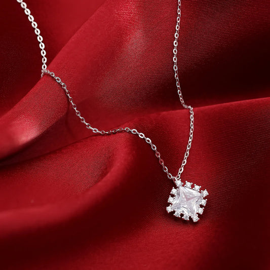 Radiant Square Halo Pendant Necklace