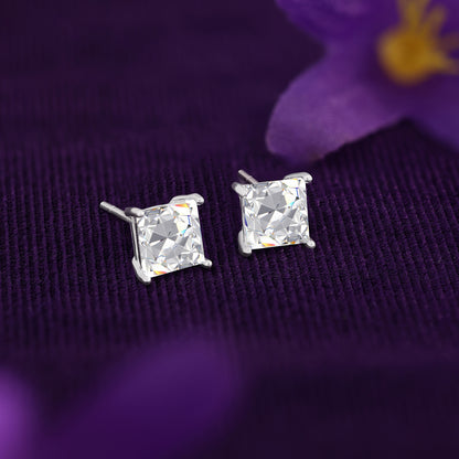 Square CZ Stud Earrings For Women & Girls – 925 Sterling Silver Rhodium Plated