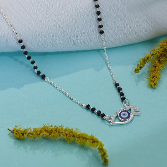 Black Beads Silver Evil Eye Mangalsutra for Women - Tweov Jewels