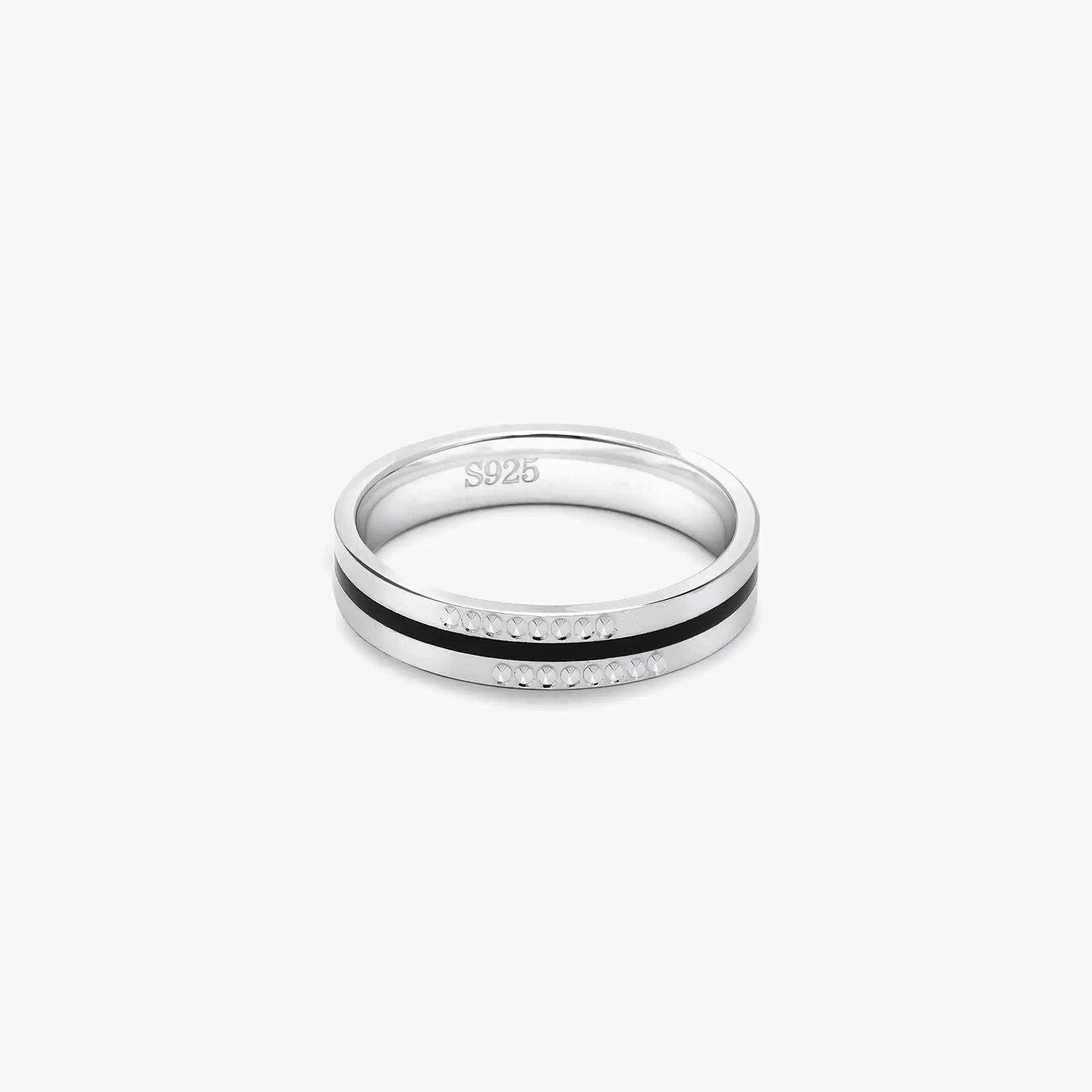 Simple Black Stripe Silver Ring