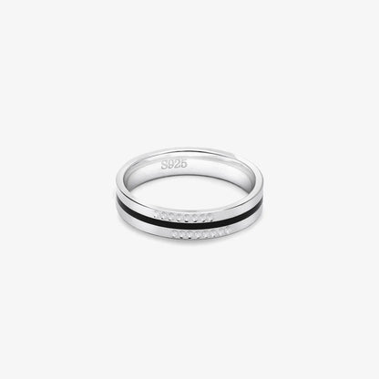 Simple Black Stripe Silver Ring