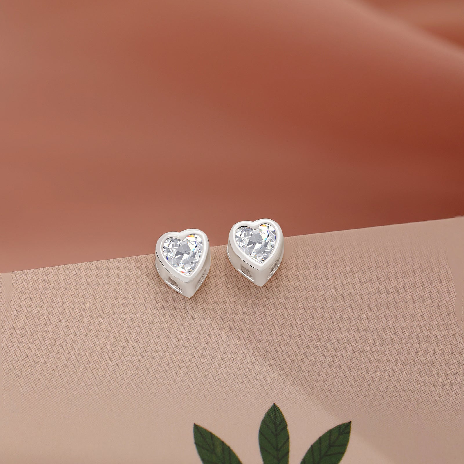 Heart Bezel Stud Earrings For Women – 925 Sterling Silver Rhodium Plated