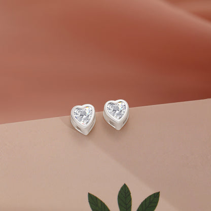Heart Bezel Stud Earrings For Women – 925 Sterling Silver Rhodium Plated