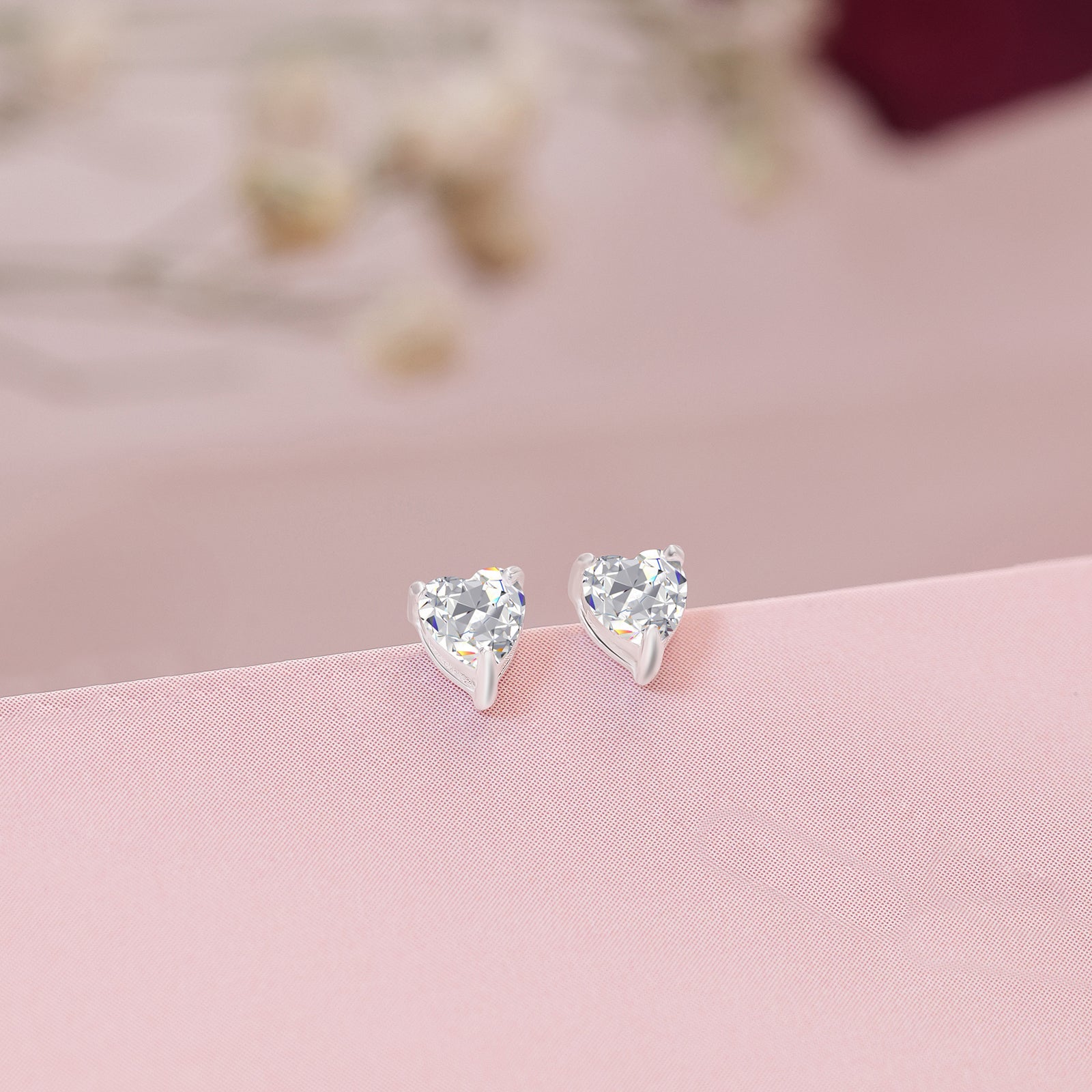 Heart Stud Earrings for Women – 925 Sterling Silver Rhodium Plated