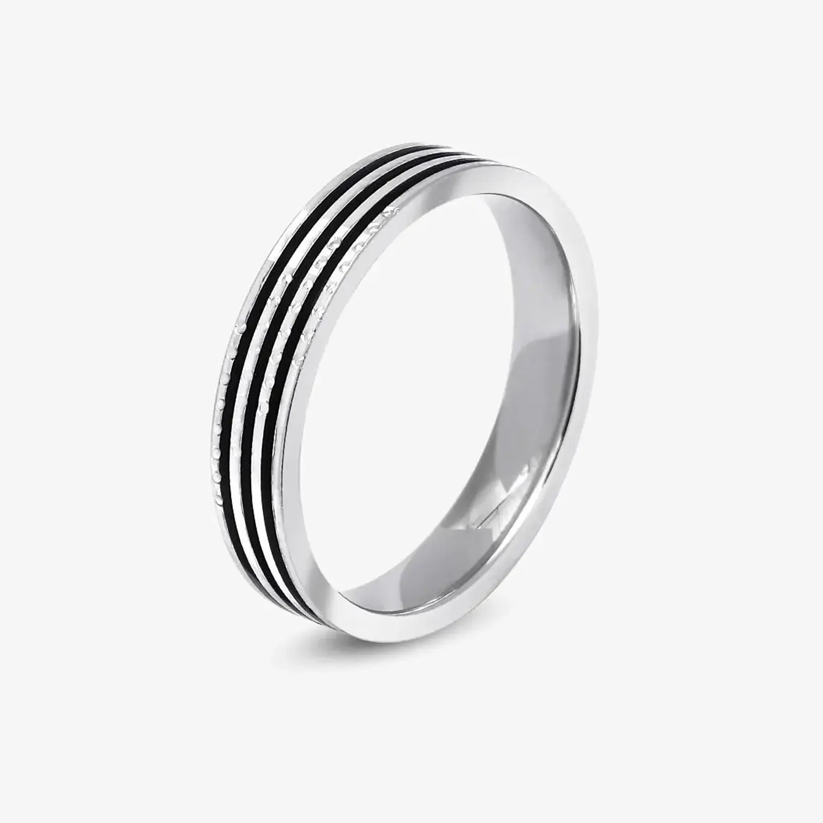 Three Black Stripes Silver Ring
