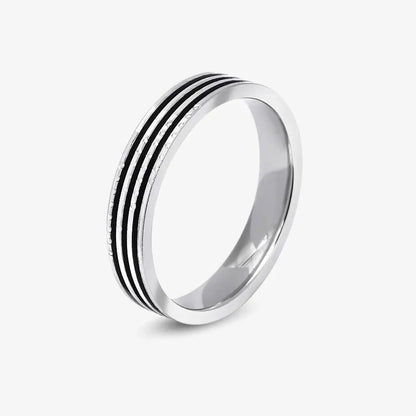 Three Black Stripes Silver Ring