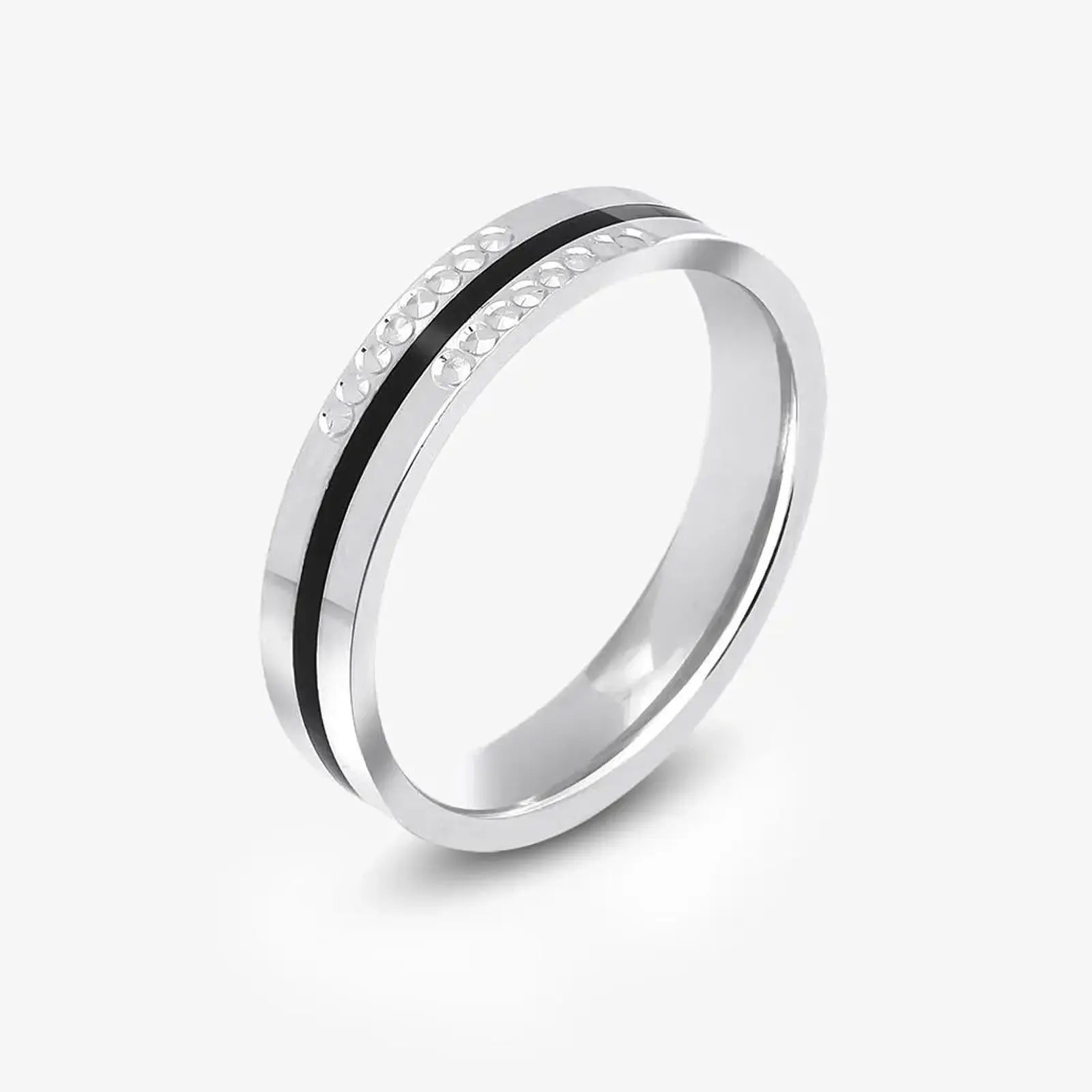 Simple Black Stripe Silver Ring