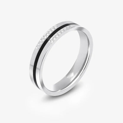 Simple Black Stripe Silver Ring