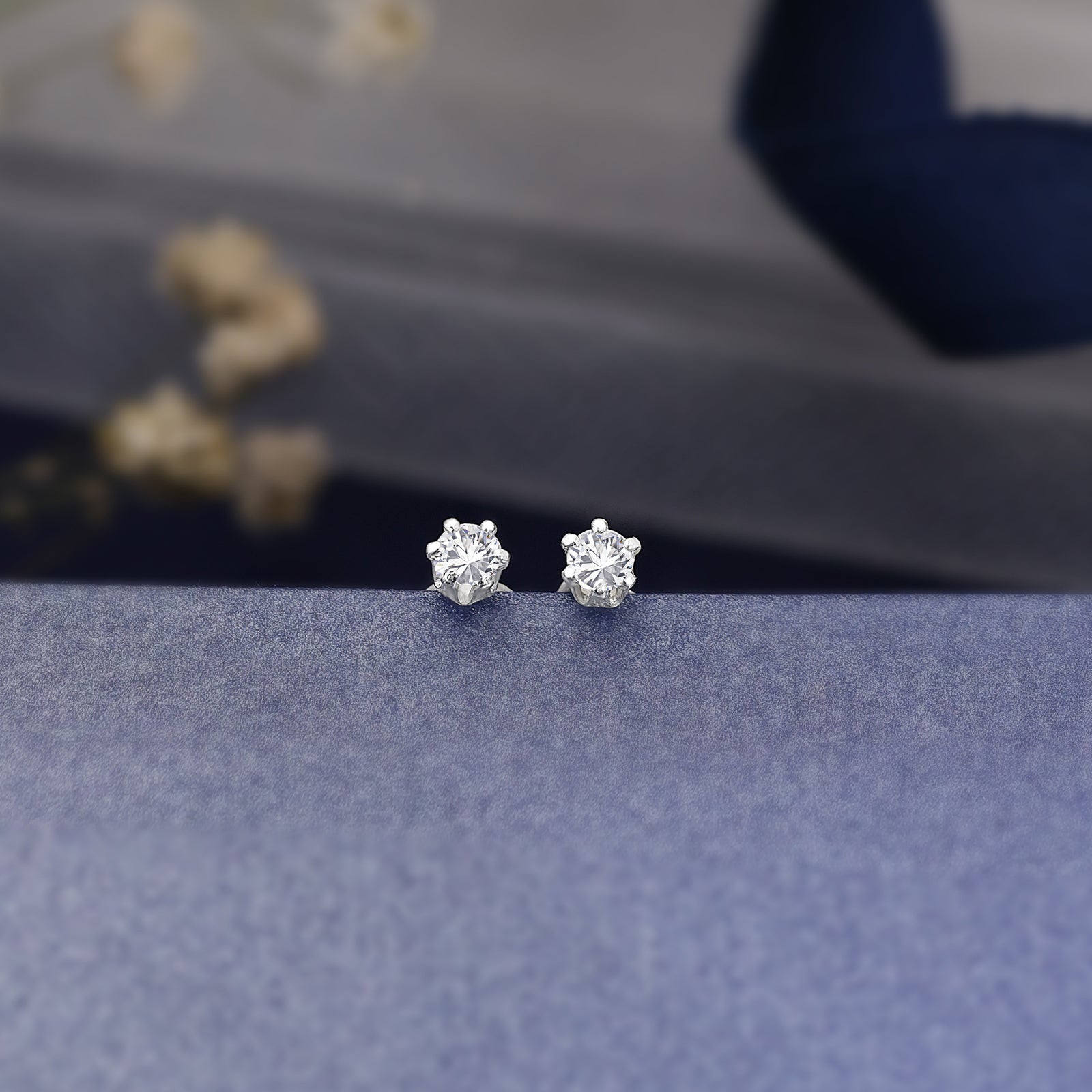 CZ Six Prong Stud Earrings For Girls – 925 Sterling Silver Rhodium Plated