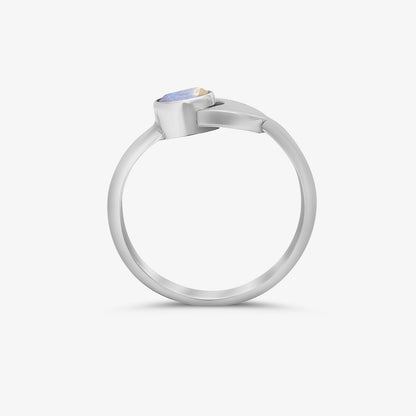 Silver Blue Stone Crescent Moon Ring