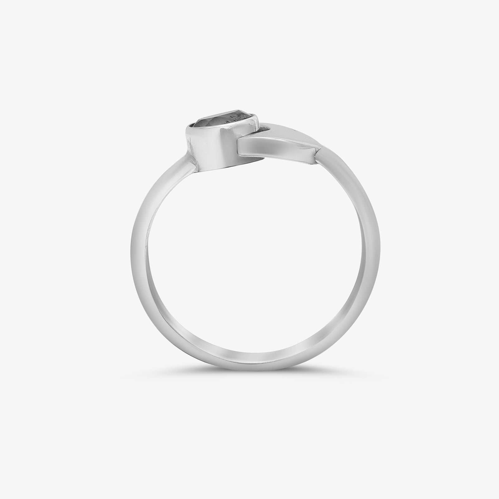 Silver Crystal Half Moon-Shaped Ring